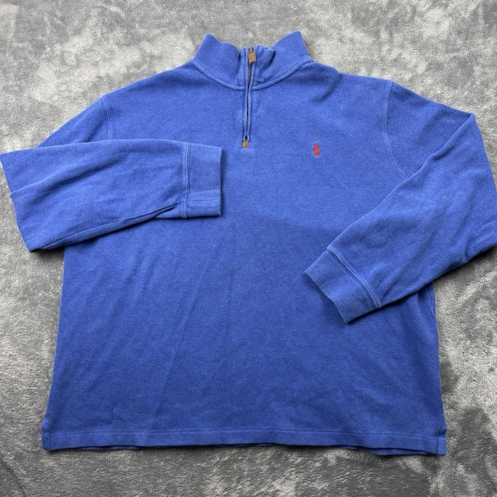 Polo Ralph Lauren Mens XL Quarter Zip Pullover Blue Jumper‎ Sweater Red Pony